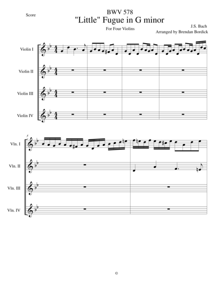 Little Fugue In G Minor Bwv 578 Sheet Music