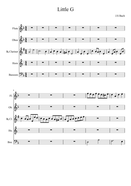 Little G Minor Fugue For Woodwind Quintet Sheet Music