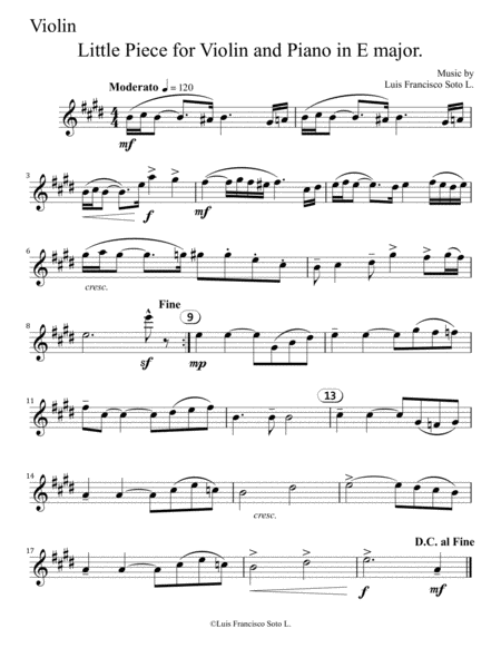 Free Sheet Music Little Piece For Violin And Piano In E Major