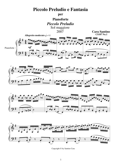 Little Prelude And Fantasy For Piano Cs107 Sheet Music