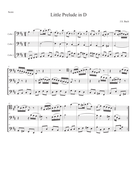 Little Prelude In D By Bach For Cello Trio Sheet Music