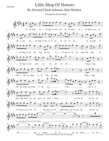 Free Sheet Music Little Shop Of Horrors Musical Original Key Alto Sax