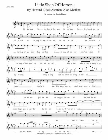 Little Shop Of Horrors Musical W Lyrics Alto Sax Sheet Music