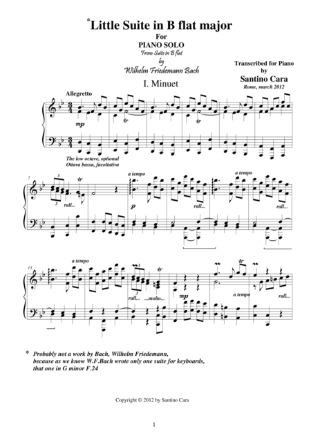 Little Suite In B Flat Bach W F Piano Solo Version Sheet Music