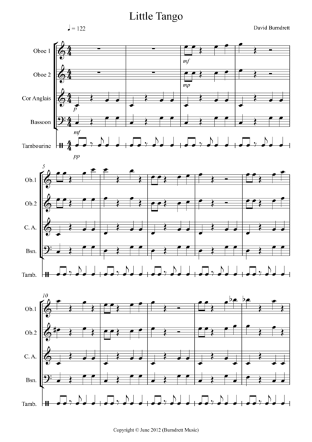 Free Sheet Music Little Tango For Beginning Double Reed Quartet