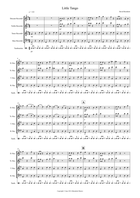 Free Sheet Music Little Tango For Beginning Recorder Quartet