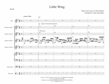 Little Wing For Guitar Quartet And Rhythm Section Sheet Music