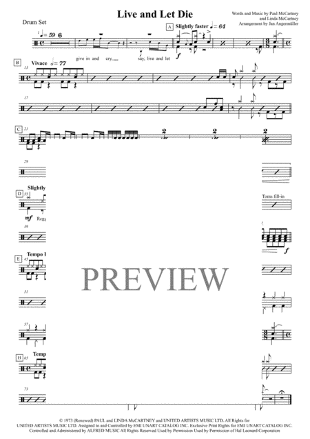 Live And Let Die Drum Set Transcription Of The Original Mccartney Recording Sheet Music