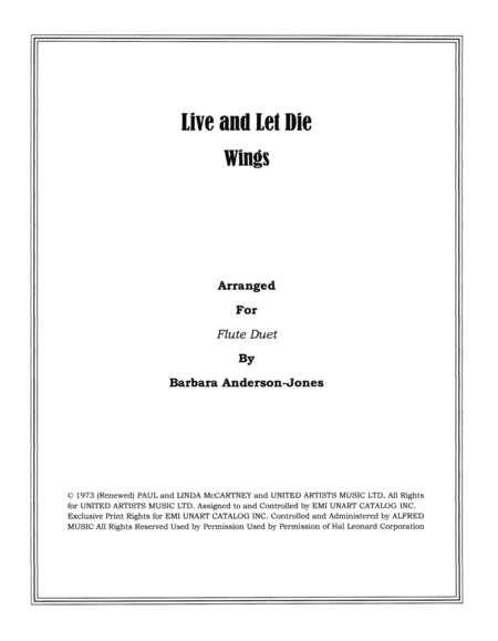 Free Sheet Music Live And Let Die Flute Duet