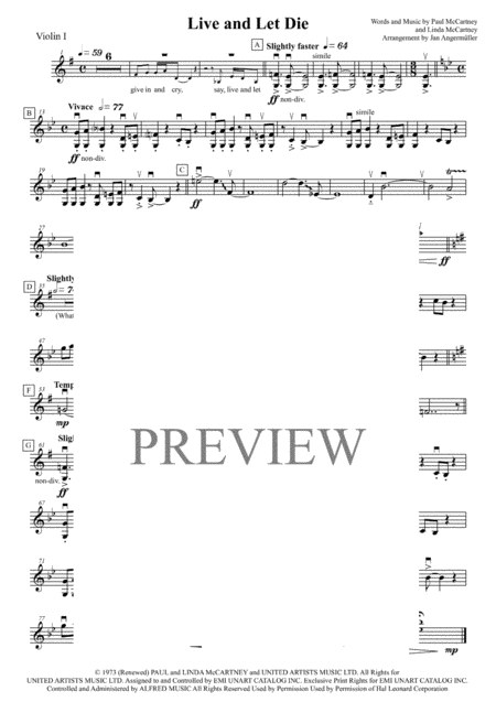 Live And Let Die Violin 1 Transcription Of The Original Mccartney Recording Sheet Music