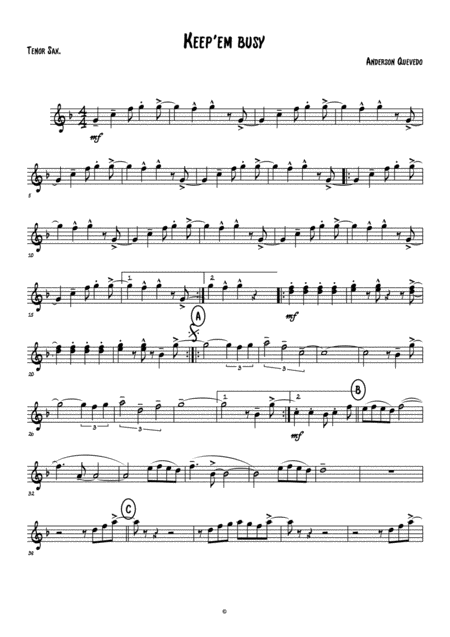 Live Your Life Anderson Quevedo For Trio Tenor Sax Bass And Drums Tenor Sax Sheet Music