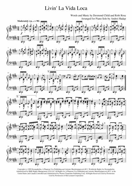 Livin La Vida Loca Arranged For Advanced Piano Solo Sheet Music