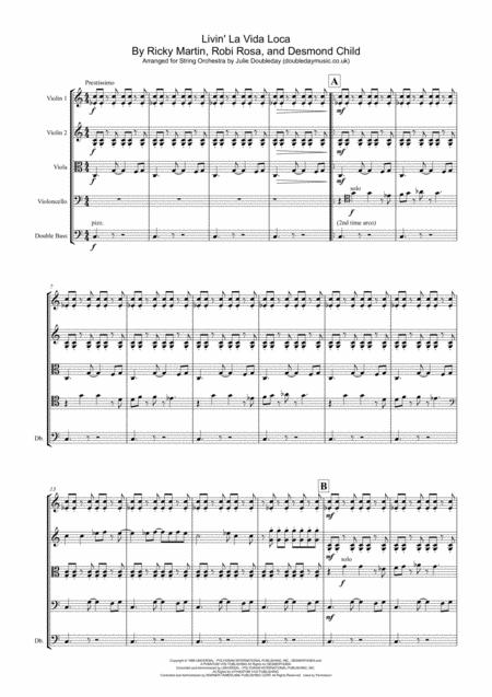 Livin La Vida Loca By Ricky Martin Arranged For String Orchestra Sheet Music