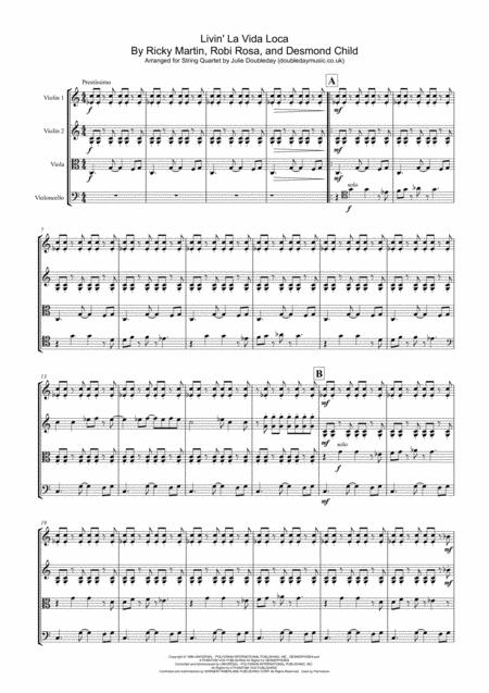 Livin La Vida Loca By Ricky Martin Arranged For String Quartet Sheet Music