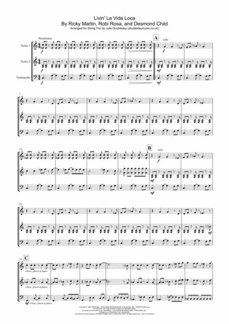 Livin La Vida Loca By Ricky Martin For String Trio Sheet Music