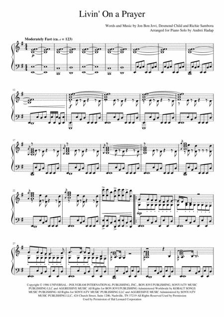 Livin On A Prayer Arranged For Advanced Piano Solo Sheet Music