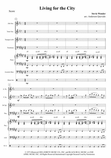 Living For The City Score Alto Sax Tenor Sax Trumpet Trombone Piano Bass Drums Sheet Music