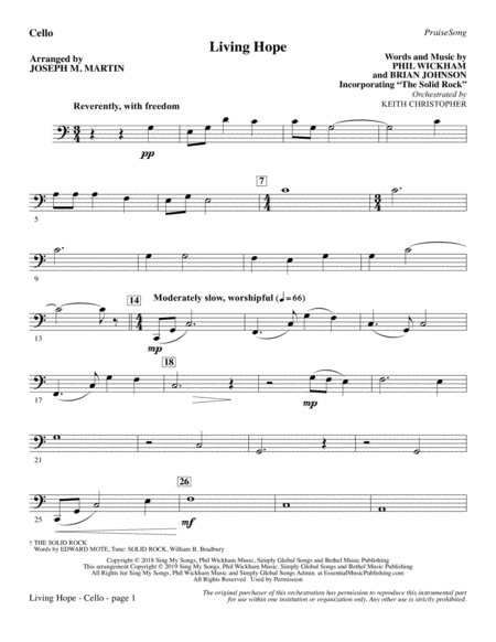 Living Hope Arr Joseph M Martin Cello Sheet Music