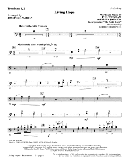 Living Hope Arr Joseph M Martin Trombone 1 2 Sheet Music