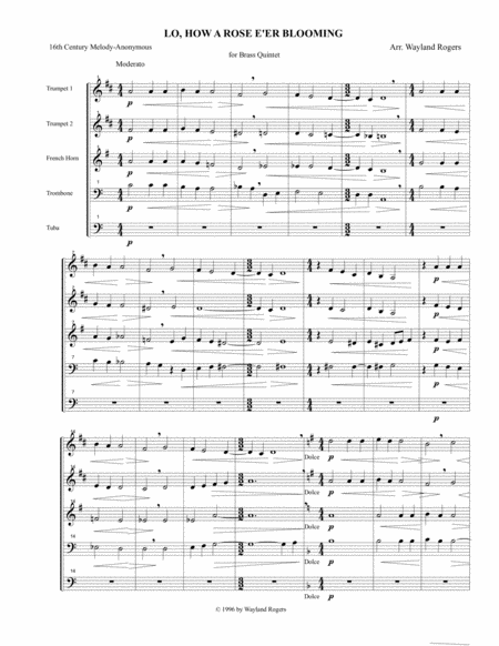 Free Sheet Music Lo How A Rose Brass Quintet