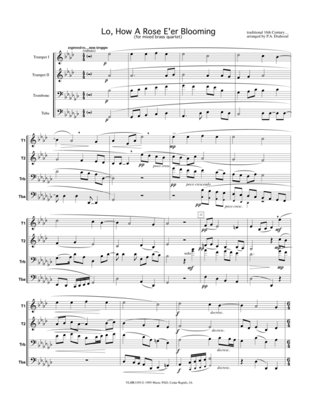 Lo How A Rose E Er Blooming Christmas Hymn For Mixed Brass Quartet Sheet Music