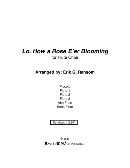 Lo How A Rose E Er Blooming For Flute Choir Sheet Music