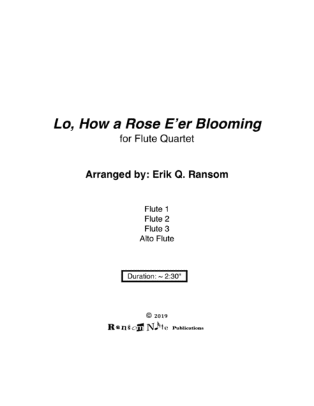 Lo How A Rose E Er Blooming For Flute Quartet Sheet Music