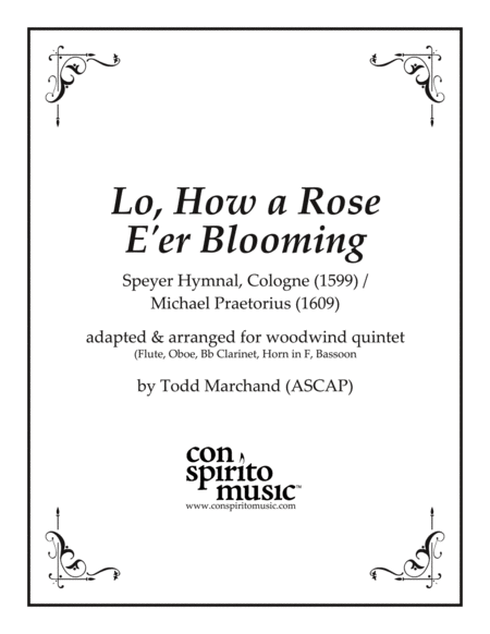 Free Sheet Music Lo How A Rose E Er Blooming Woodwind Quintet