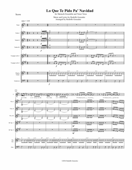 Lo Que Te Pido Pa Navidad For Mariachi Ensemble And Tenor Voice Sheet Music