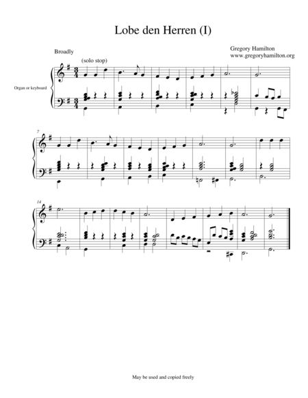 Lobe Den Herren Alternate Harmonization 2 Sheet Music