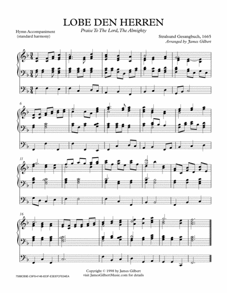 Lobe Den Herren Praise To The Lord Ora Sheet Music