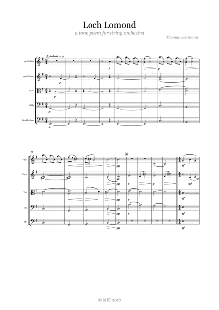 Free Sheet Music Loch Lomond A Tone Poem For String Orchestra Score