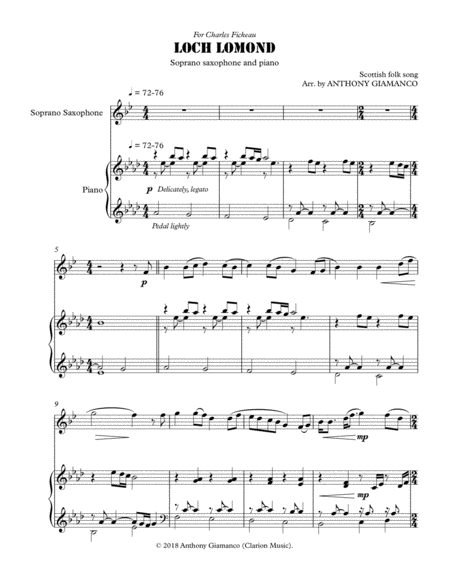 Loch Lomond Soprano Sax Solo And Piano Sheet Music