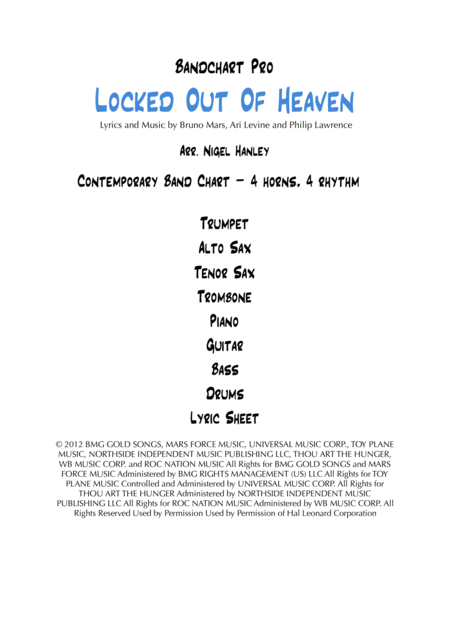 Locked Out Of Heaven Dmi 8pc Funk Band Chart Sheet Music