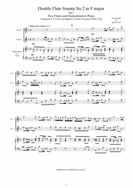 Loeillet Double Flute Sonata No 2 In F Major Op 2 For Two Flutes And Harpsichord Or Piano Sheet Music