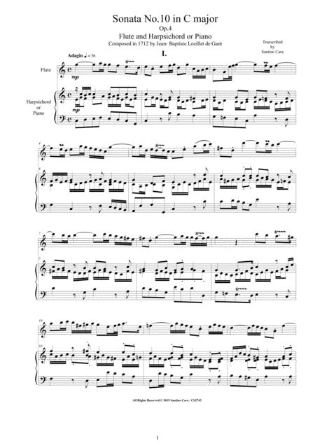 Loeillet Flute Sonata No 10 In C Major Op 4 For Flute And Harpsichord Or Piano Sheet Music