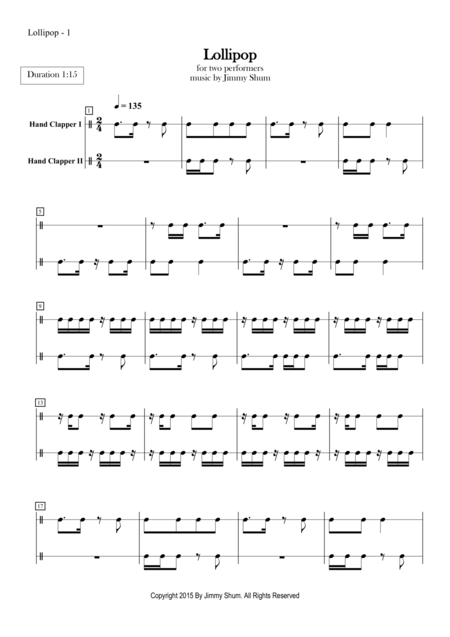 Free Sheet Music Lollipop Body Percussion Duet