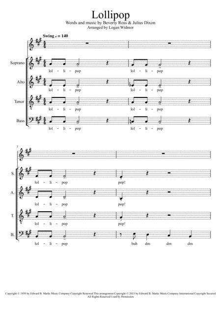 Free Sheet Music Lollipop Satb A Cappella