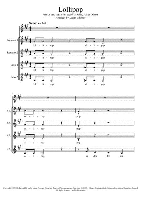 Free Sheet Music Lollipop Ssaa A Cappella