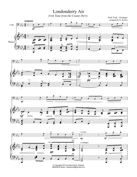 Londonderry Air For Cello And Piano Sheet Music