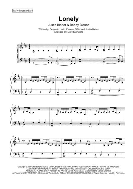 Free Sheet Music Lonely Justin Bieber Early Intermediate Piano