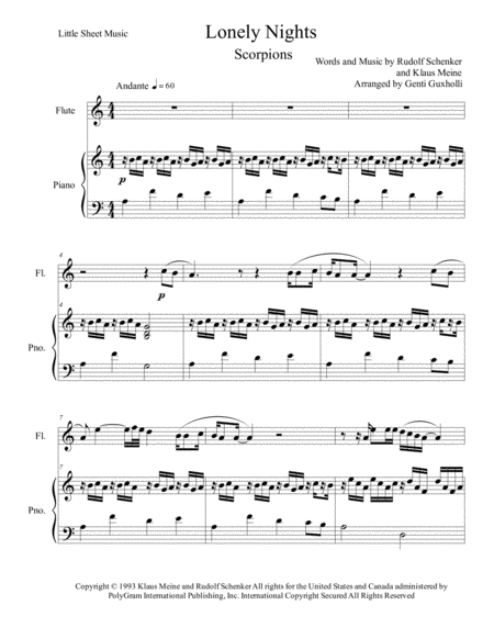 Free Sheet Music Lonely Nights Flute And Piano