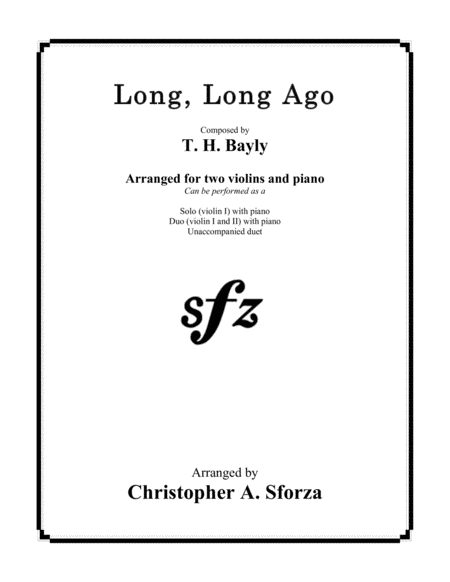 Long Long Ago For Two Violins And Piano Sheet Music