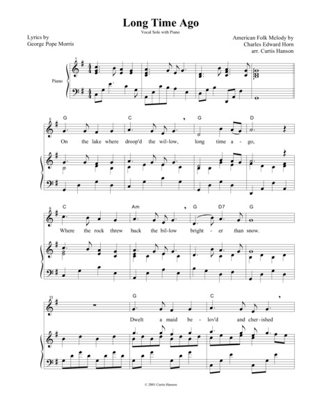 Free Sheet Music Long Time Ago Key Of G