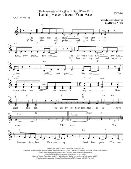 Lord How Great You Are Lead Sheet Sheet Music