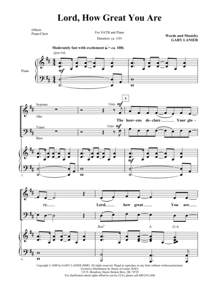 Lord How Great You Are Unlimited Copy License Included In Price Sheet Music