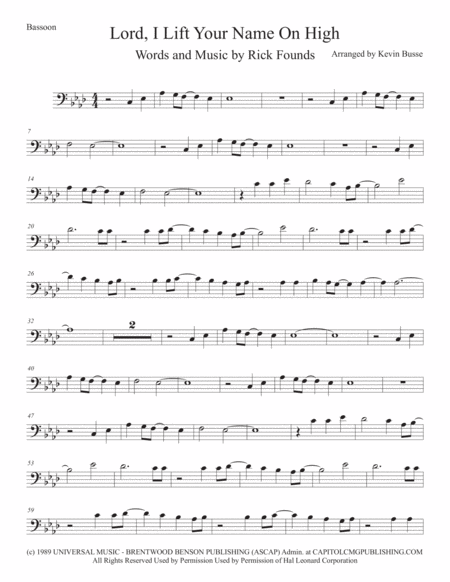 Free Sheet Music Lord I Lift Your Name On High Bassoon Original Key