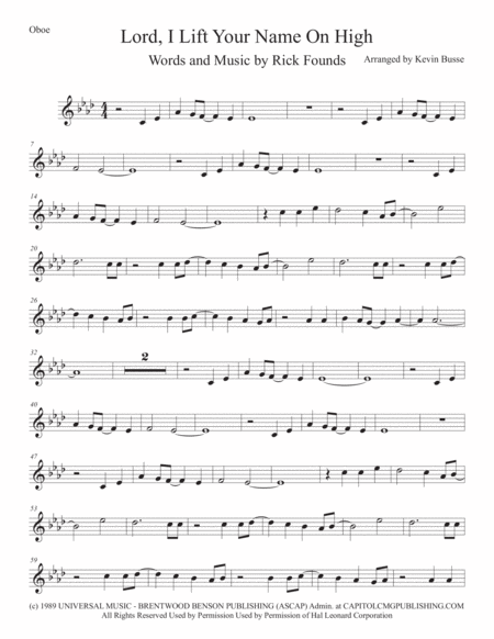 Lord I Lift Your Name On High Oboe Original Key Sheet Music