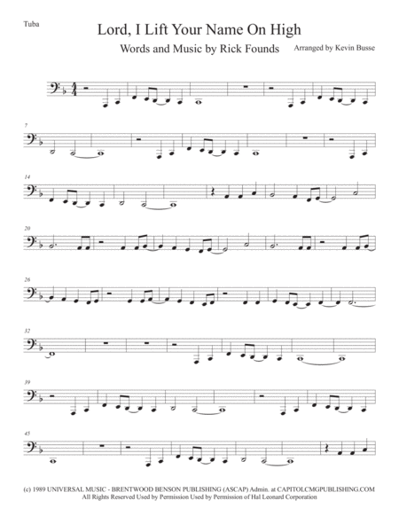 Lord I Lift Your Name On High Tuba Sheet Music