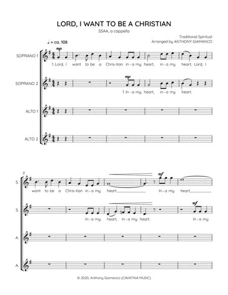 Free Sheet Music Lord I Want To Be A Christian Ssaa Voices A Cappella